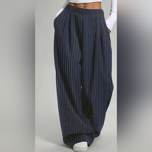 Striped Navy Wide-Leg Pants (M) NEW